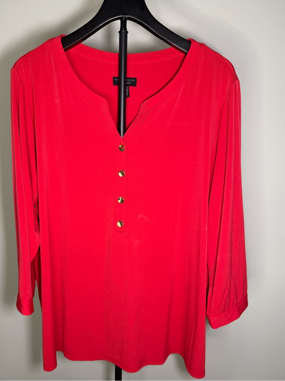 Susan Graver Ever Day Red Long Sleeves with Golf Buttons